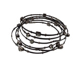 Seasonal Whispers Womens Black Metal Bracelets Set Crystal Accents Multi-Layer