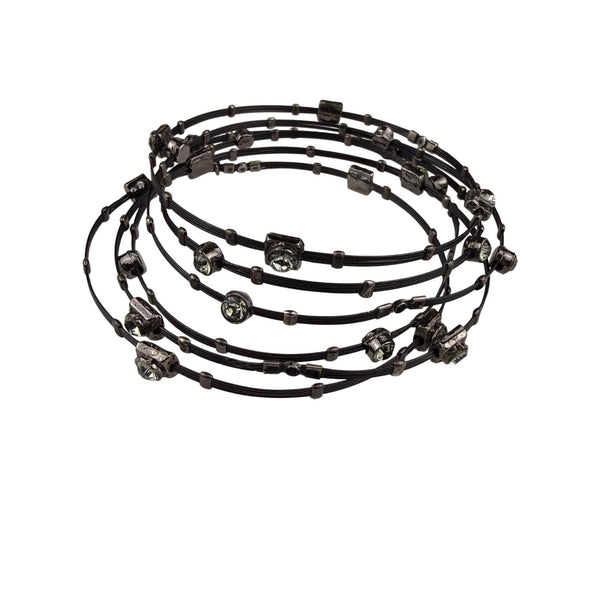 Seasonal Whispers Womens Black Metal Bracelets Set Crystal Accents Multi-Layer