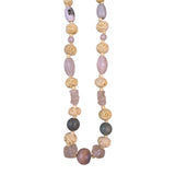 Vintage Ivory & Stone Beaded Carved Necklace  Handcrafted Unique Jewelry