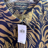 Banana Republic Mens Navy & Tan Button-Up Long-Sleeve Shirt  Animal Print Size L