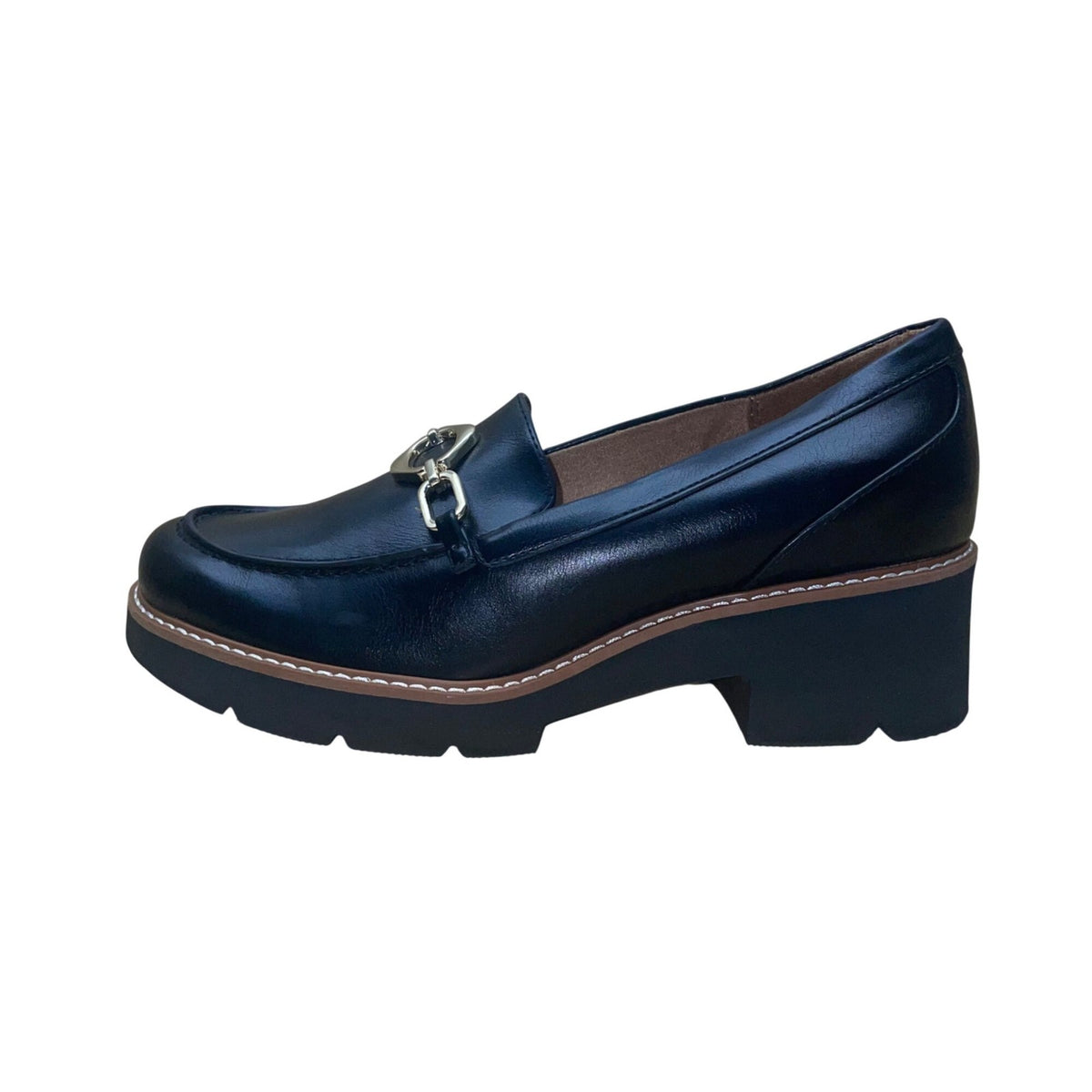 Naturalizer Women’s Black Leather Loafers Slip-On Heeled Semiformal Shoes Sz 7.5