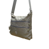 Kipling Women’s Silver Metallic Zippered Pockets Adjustable Strap Crossbody Bag