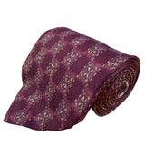 Joseph Abboud Men’s Burgundy Floral Pattern Silk Necktie Checkered Design