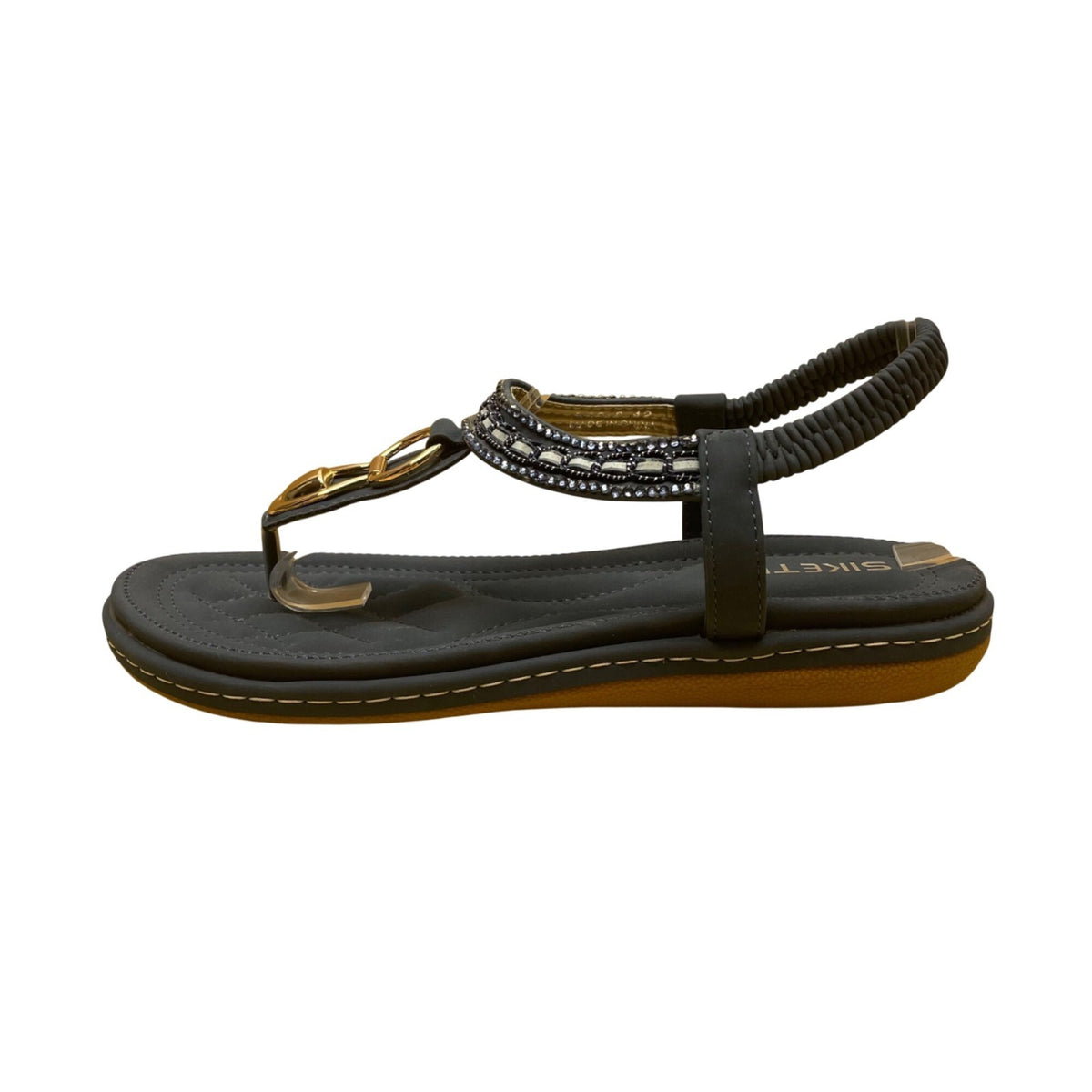 Siketu Women’s Blue Embellished T-Strap Flexible Sole Sandals Size 42
