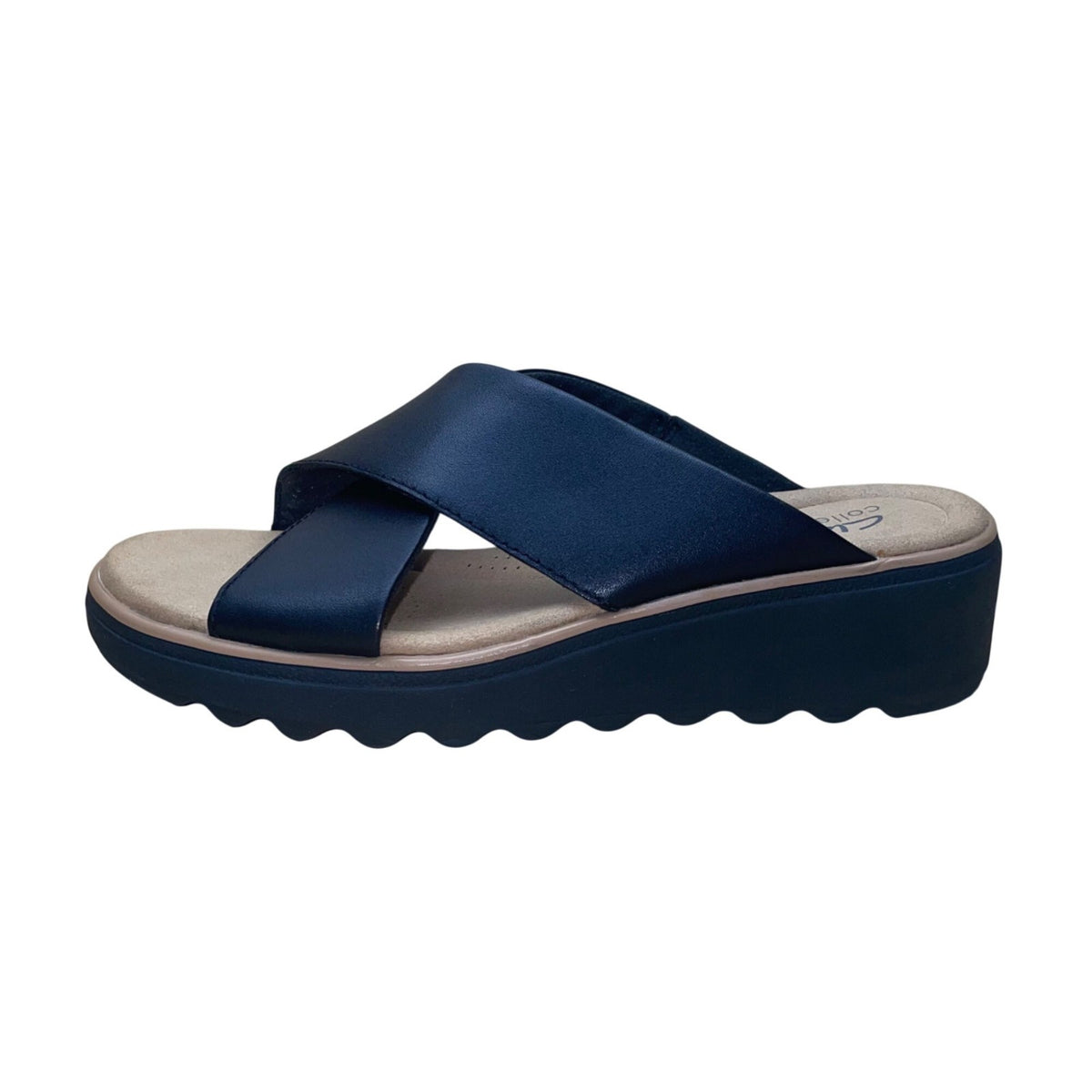 Clarks Collection Women’s Black Criss-Cross Comfort Wedge Slide Sandals Size 7.5