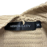 Merokeety Womens Beige Cable Knit Cardigan Sweater Open Front Pockets Size M