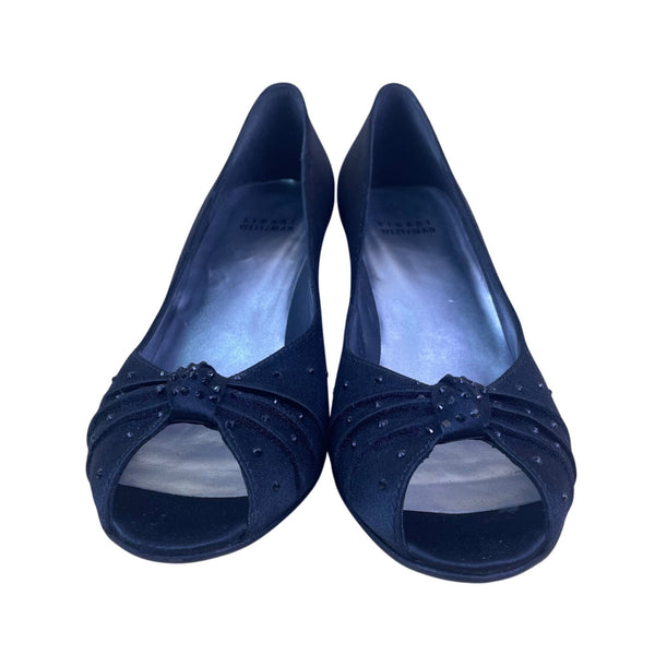 Stuart Weitzman Women’s Black Satin Rhinestoned Glotallulah Pumps Size 8N