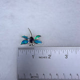 Sterling Silver Dragonfly Pin Brooch With Inlaid Blue Green Opal & Purple Stone
