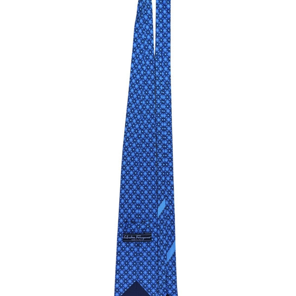 Salvatore Ferragamo Mens Blue 100% Silk Patterned Tie Geometric Design Italy