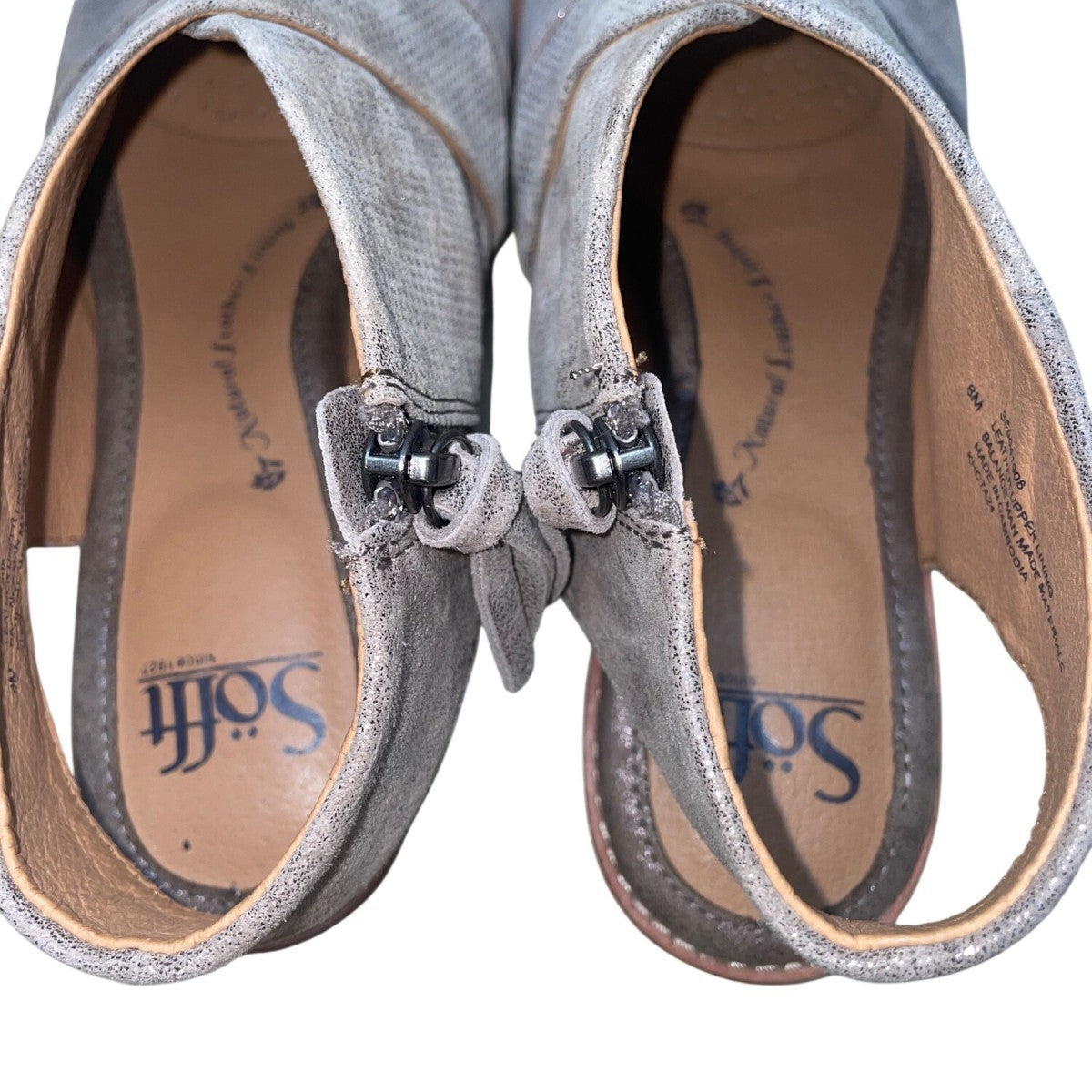 Sofft Women’s Gray Leather Zipper Closure  Open-Toe Block Heel Sandals Size 8M