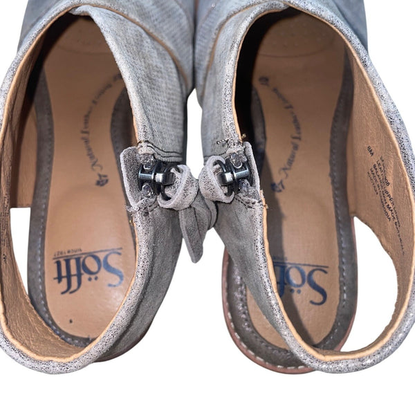 Sofft Women’s Gray Leather Zipper Closure  Open-Toe Block Heel Sandals Size 8M