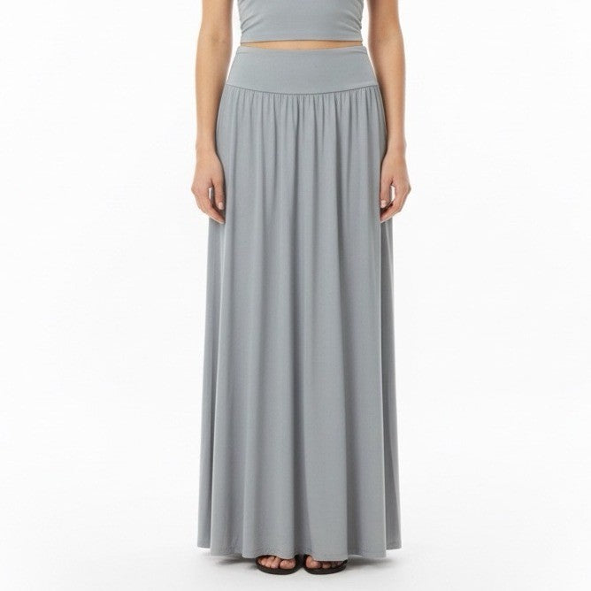 Doublju Womens Blue Polyester/Spandex Maxi Skirt Flowy Stretch Design Size 1X