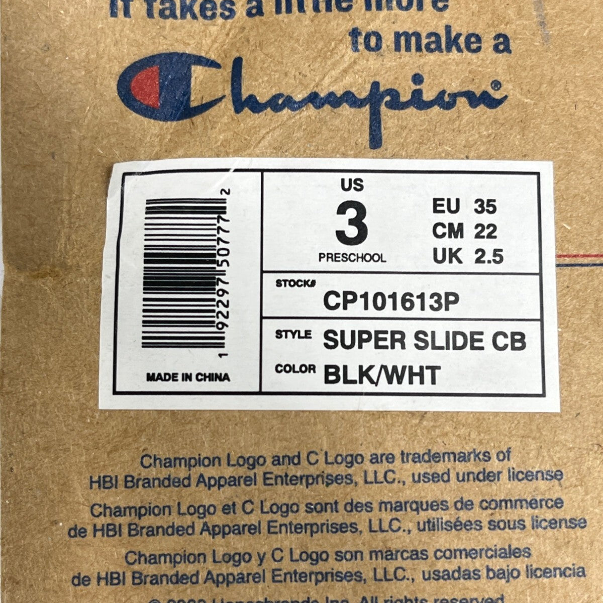 Champion Super Slide CB Sandals Black White Preschool Sz 3