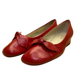 Lazio Collezione Women’s Red Leather Bow Slip-On Jade Wedge Pumps Size 7.5M