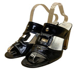 Saks Fifth Avenue Women’s Black Patent Leather Studded Block Heel Sandals Sz11M