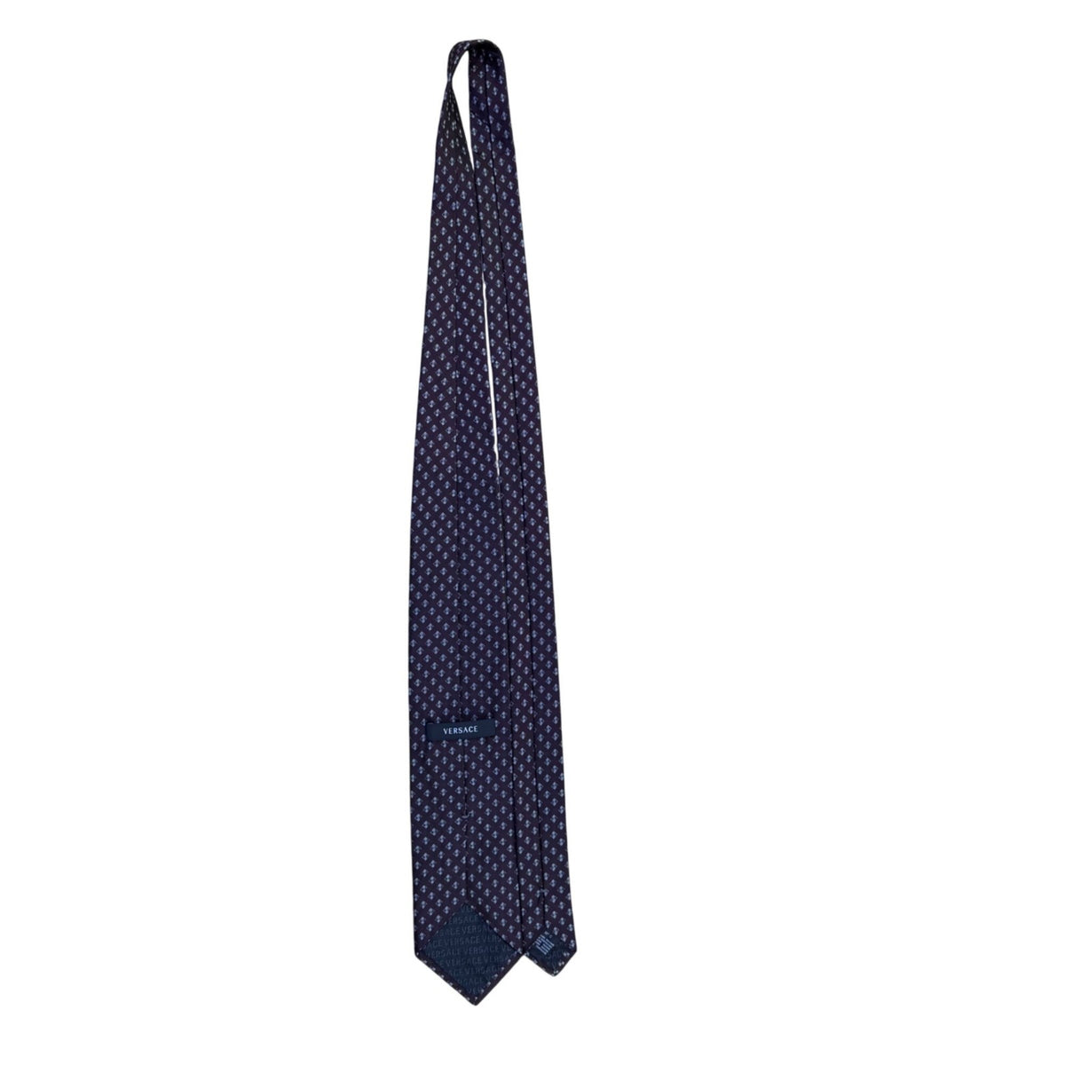 Mens Purple Silk Geometric Pattern Tie With Medusa Logo