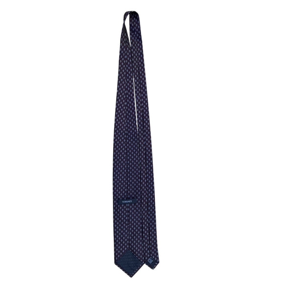 Mens Purple Silk Geometric Pattern Tie With Medusa Logo