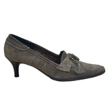 Nous Deux Women’s Green Suede Tassel Loafer Style Kitten Heels Size 37EU