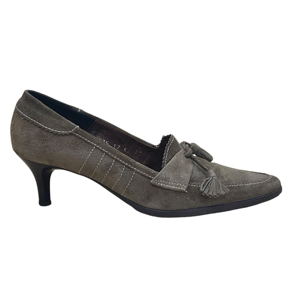 Nous Deux Women’s Green Suede Tassel Loafer Style Kitten Heels Size 37EU