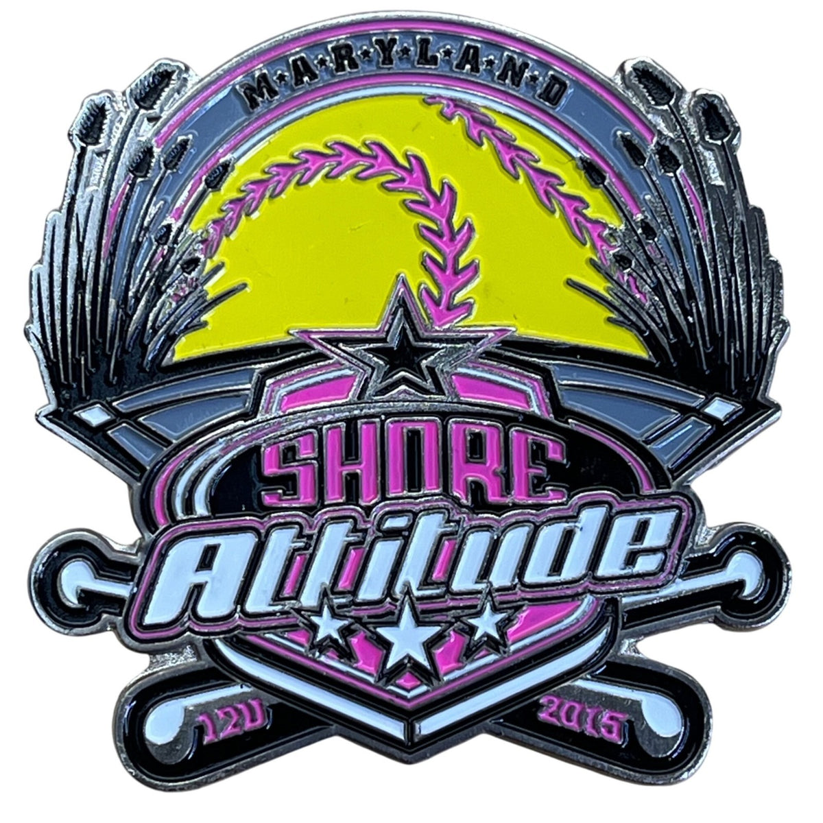 Shore Attitude Maryland Softball Pin With Bright Colors & Glitter Accents