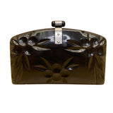 Vintage Women’s Black Acrylic Floral Embellished Snap Closure Evening Clutch