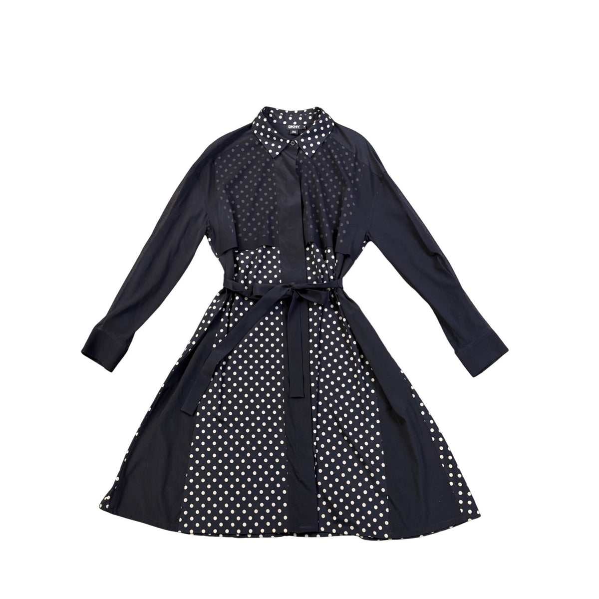 DKNY Womens Navy Polka Dot Silk-Blend Shirt Dress With Belt Size M