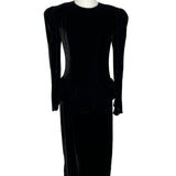 Vtg 80s Wayne Clark Black Velvet Dress With Puff Sleeves & Bow Back Detail Sz 4