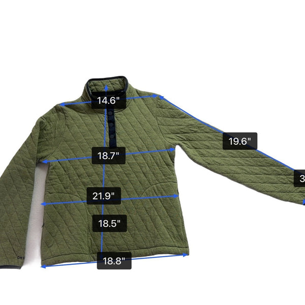 Orvis Womens Green Cotton Quilted 1/4 Snap Pullover Jacket Sz XS - New