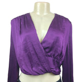 Zara Women’s Purple Satin Knotted Surplice Top Blouse  Sz L
