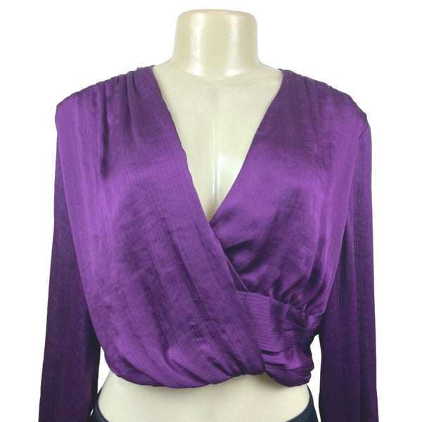 Zara Women’s Purple Satin Knotted Surplice Top Blouse  Sz L