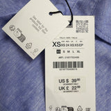 Zara Womens Blue Linen-Blend Collared Button-Up Short Sleeve Shirt Size XS
