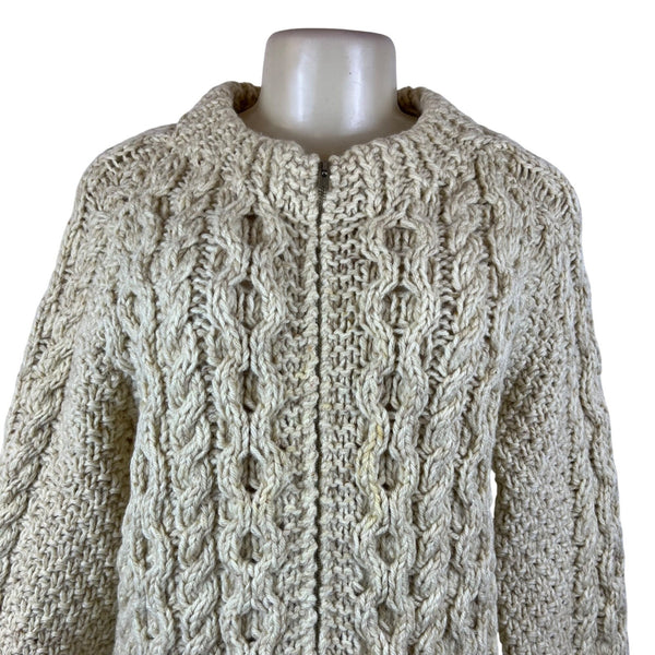 Vintage Andion Women's Cream Wool Knit Sweater Cardigan Open Front Pockets