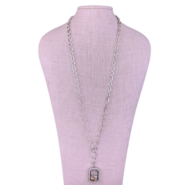 Origami Owl Women’s Silver Tone Necklace With Crystal Locket “Love” Charm