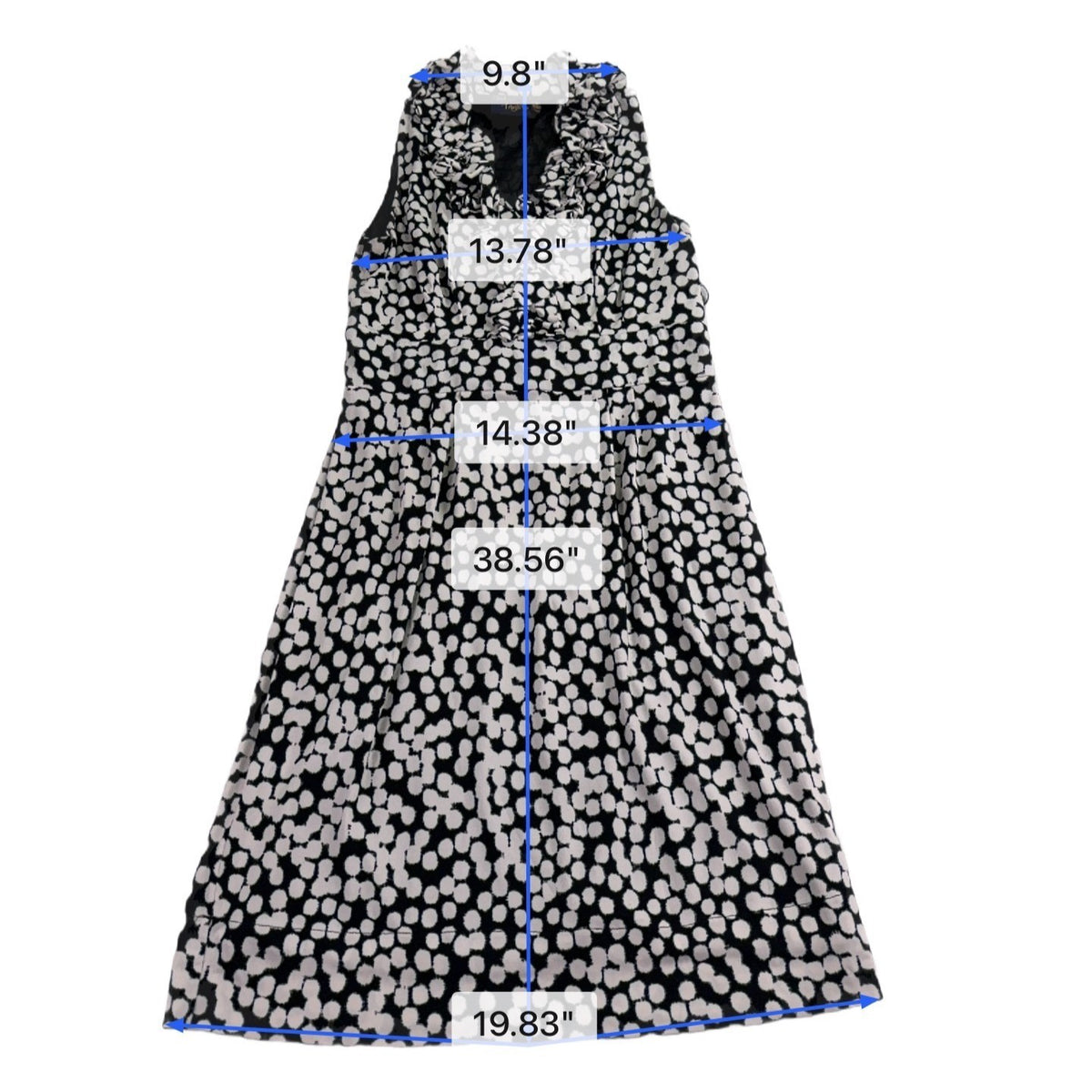 Just Taylor Womens Black & White Sleeveless Polka Dot Ruffle Neck Dress Sz 6
