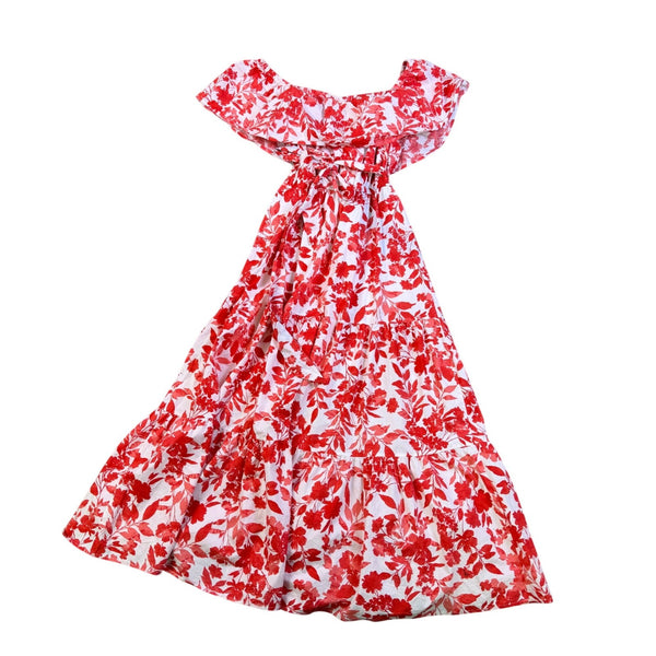 Lane Bryant Womens Red & White Cotton Blend Maxi Floral Dress Size 14/16 