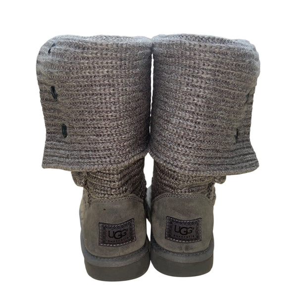 UGG Women’s Gray Knit Button-Up Fold-Over Design  Winter Boots Size 7