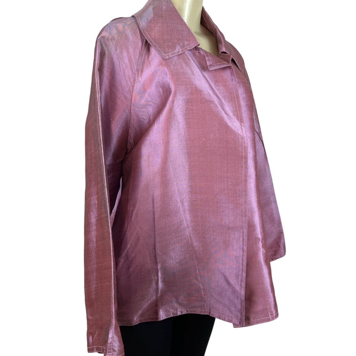 Nina McLemore Metallic Pink Jacket Long Sleeves Wide Collar Hidden Front Women