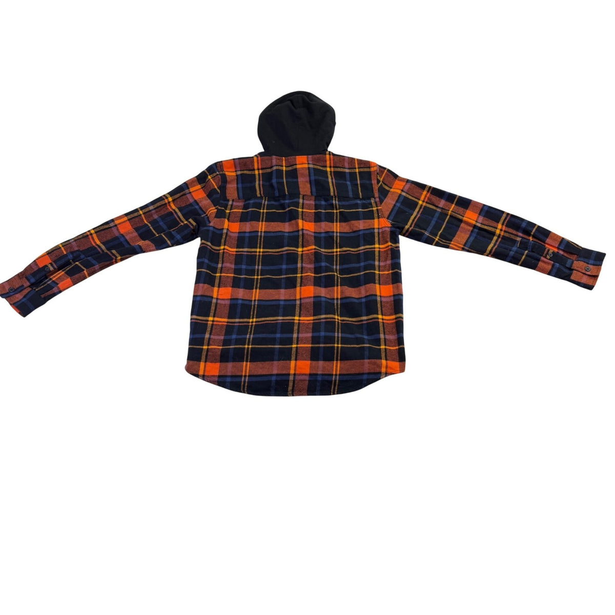 Original Use Mens Orange & Navy Plaid Cotton Hooded Button-Up Shirt Size M