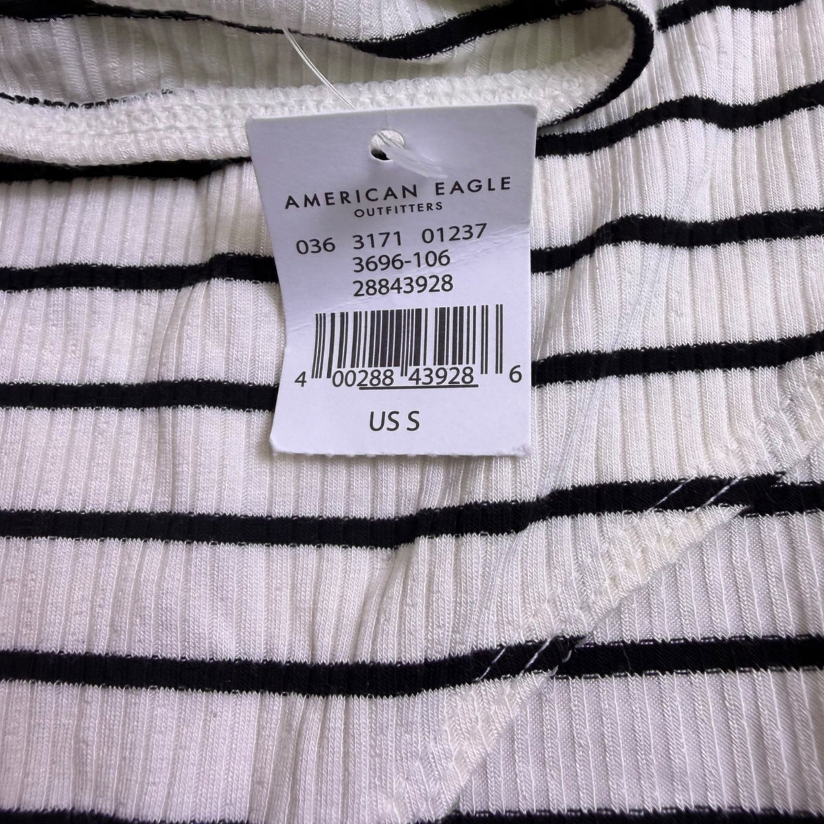 American Eagle Women Black & White Stripe Bodysuit Soft & Sexy Rib Size S