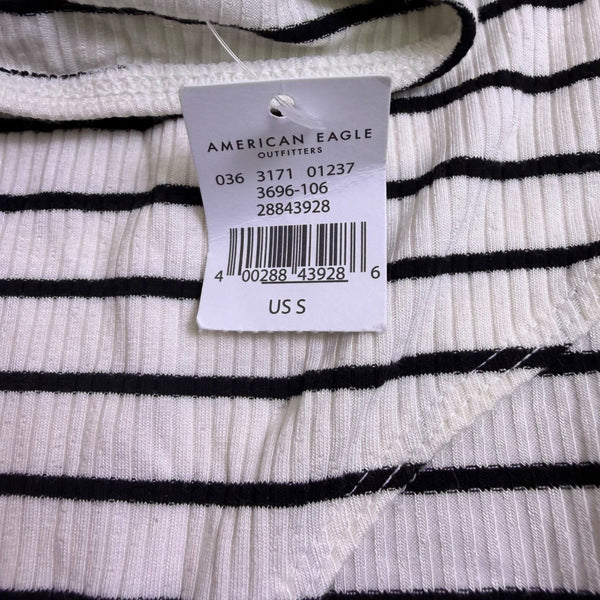 American Eagle Women Black & White Stripe Bodysuit Soft & Sexy Rib Size S