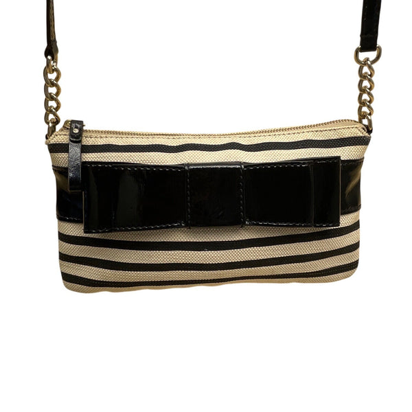Kate Spade New York Black & Beige Patent Leather Bow Accent Crossbody Bag Sz S