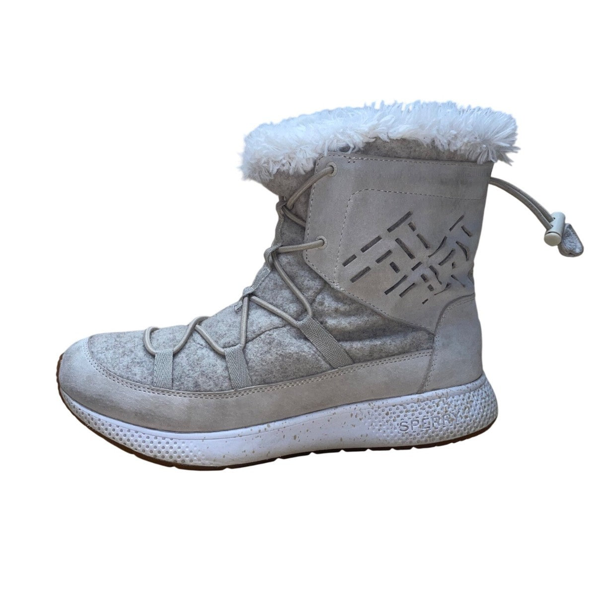 Sperry Womens Gray Leather & Wool White Faux Shearling-Lined Winter Boots Sz 10M