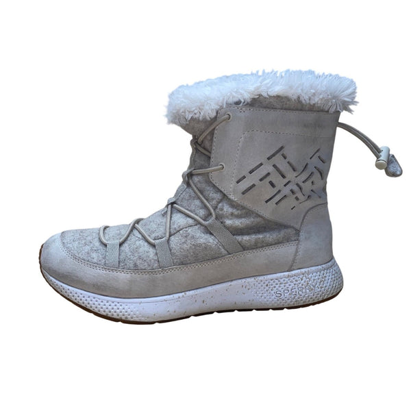 Sperry Womens Gray Leather & Wool White Faux Shearling-Lined Winter Boots Sz 10M