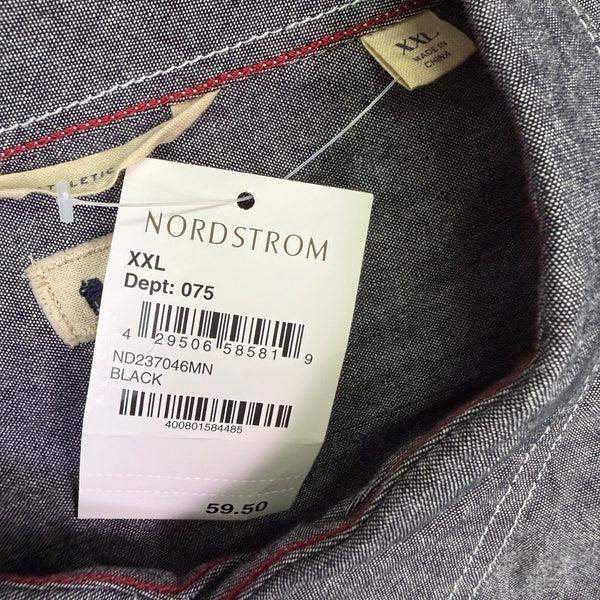Nordstrom Mens Black Button-Up Long-Sleeve Shirt Casual Slim Fit  Sz XXL
