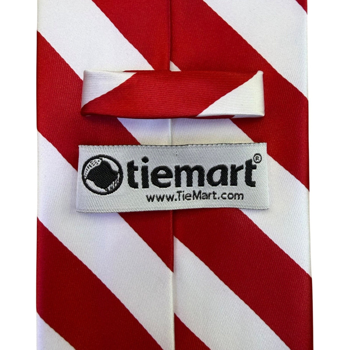 Tiemart Mens Red & White Striped Polyester Handmade Necktie 58 Inches Long