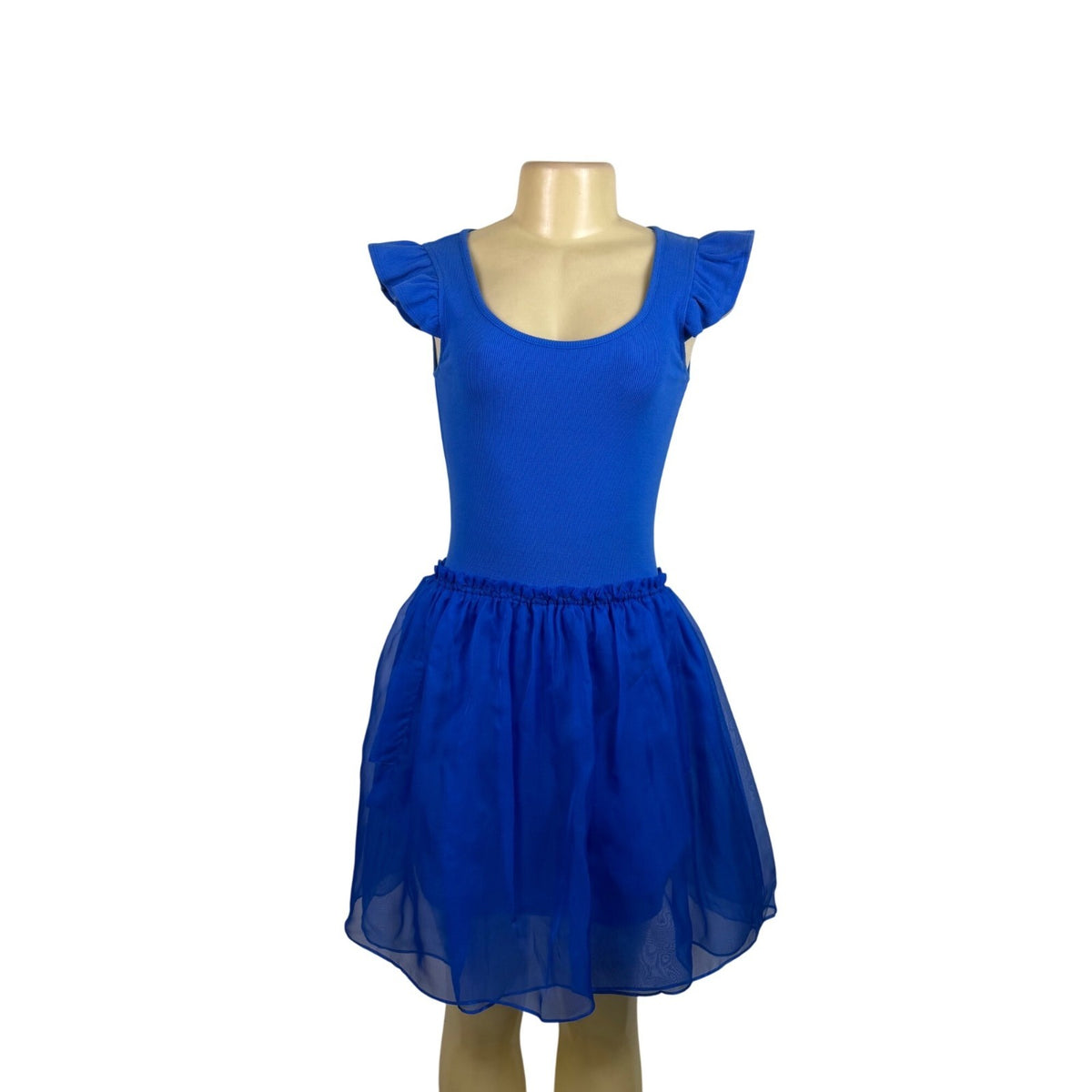 Betsey Johnson Womens Blue Cotton & Silk Dress Ruffled Sleeves Made In USA Sz S