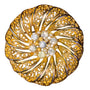 Vintage Gold Tone Floral Filigree Brooch With Clear Rhinestones & Pearls 