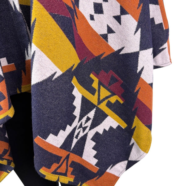 Pinko Womens Multicolor Wool Blend Hooded Poncho Geometric Pattern One Size