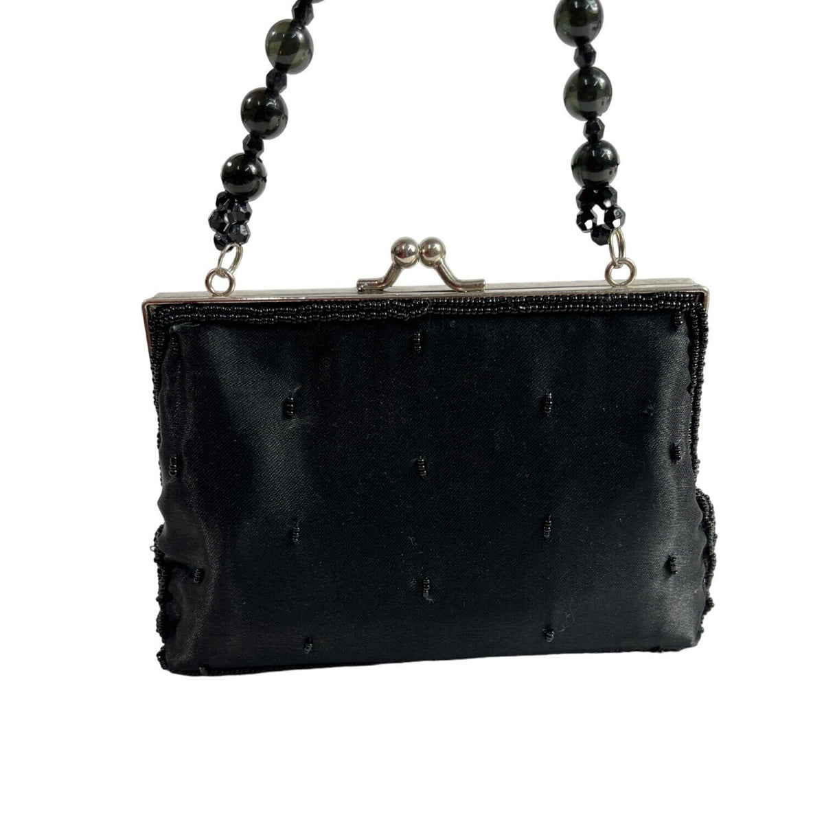 Vintage 90s Bijoux Sterner Women's Black Satin Beaded Sequin Handbag Sz S
