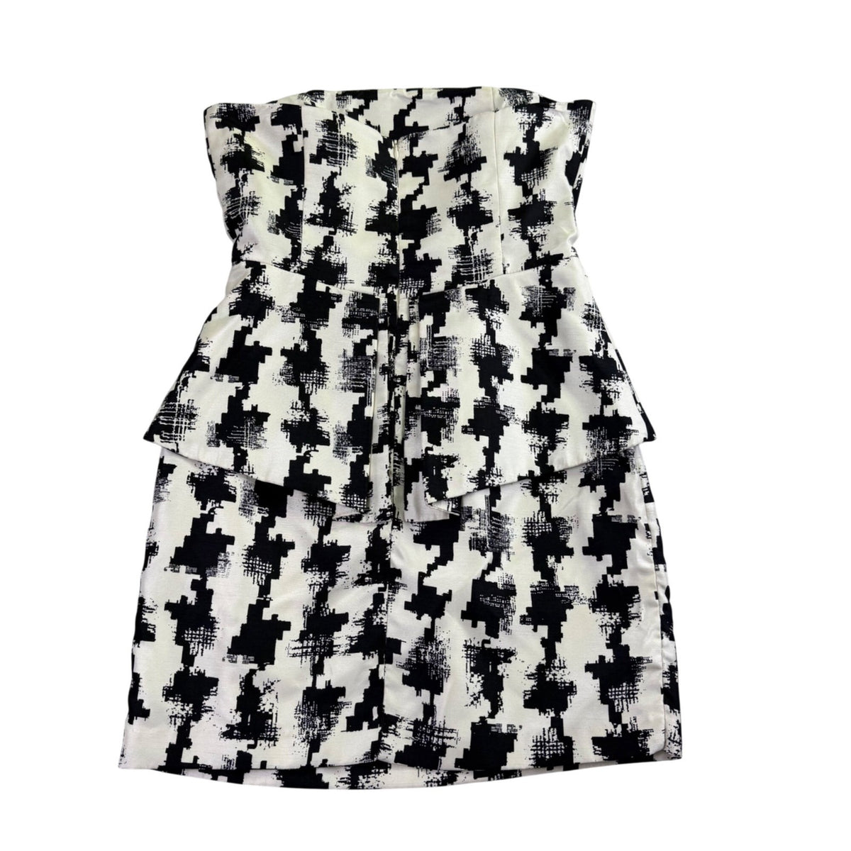 Eliza Miche Womens Black & White Strapless Peplum Dress Houndstooth Printed Sz M
